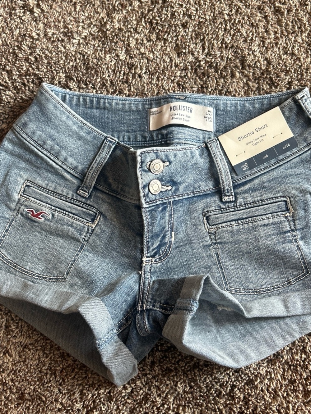 Hollister Faded Light Blue Denim Shortie Shorts